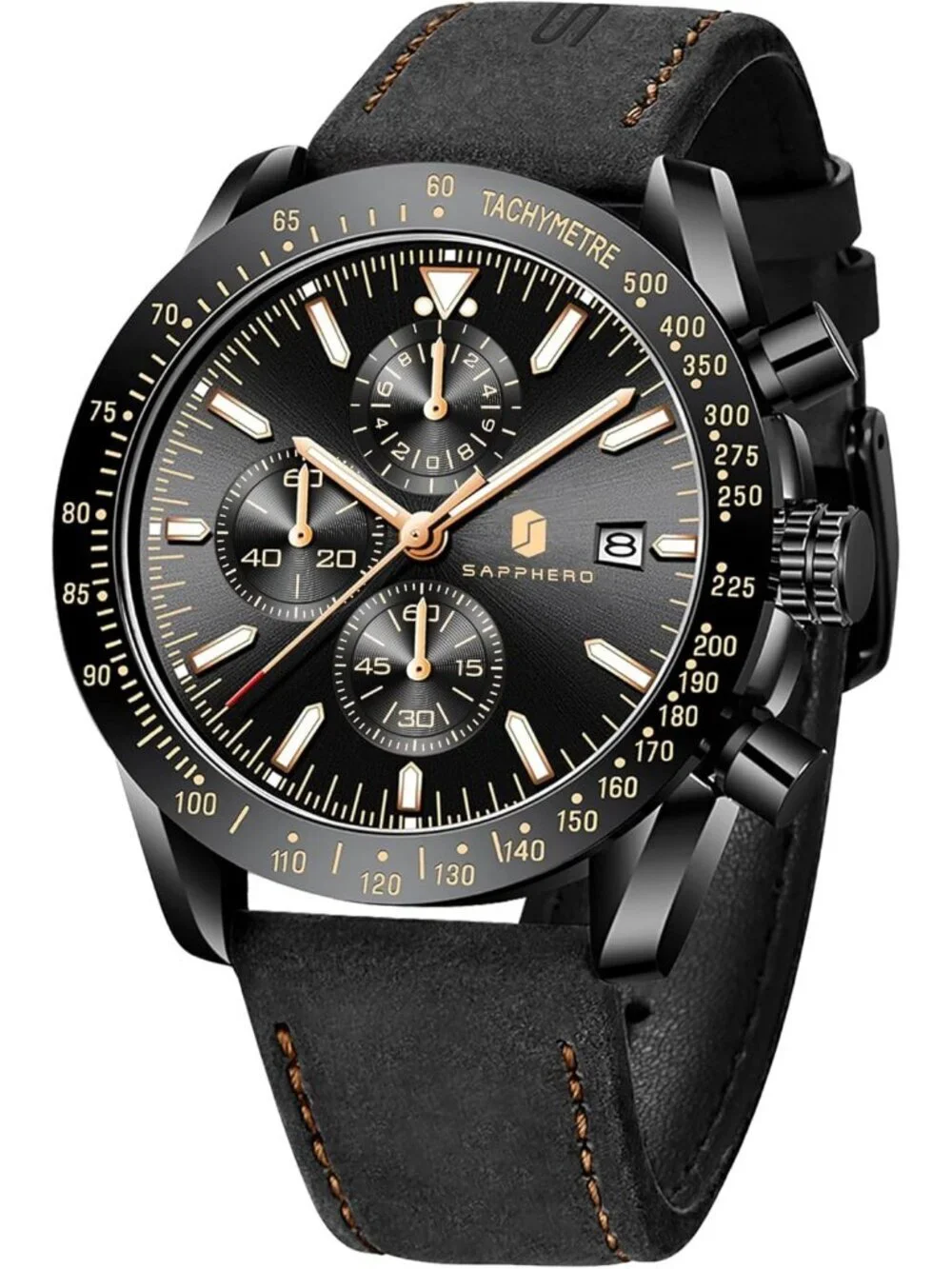 Men's All Black Analog Silicone Strap Chronograph Luminous Designer Casual Watch